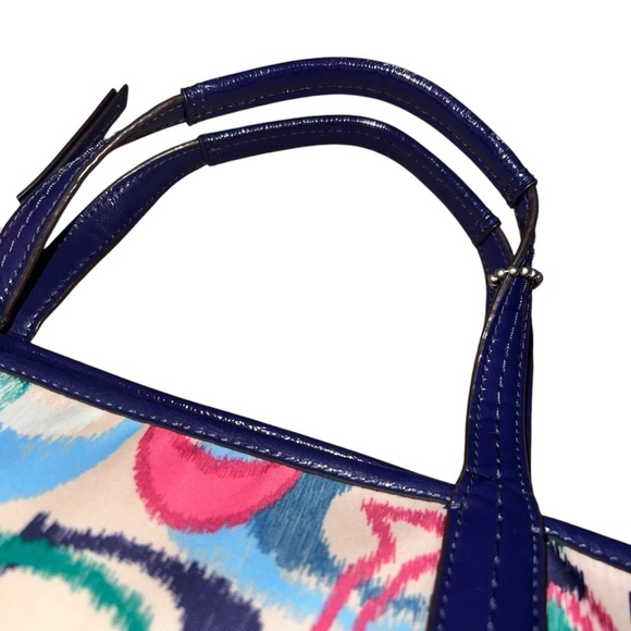 EUC Coach Signature Ikat Print Monogram Foldover Tote Crossbody Bag Navy Pink - Picture 7 of 10